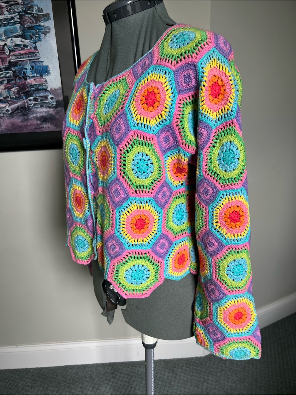 Michael Simon S M Open Crochet Sweater Cardigan Octagon - Picture 3 of 7